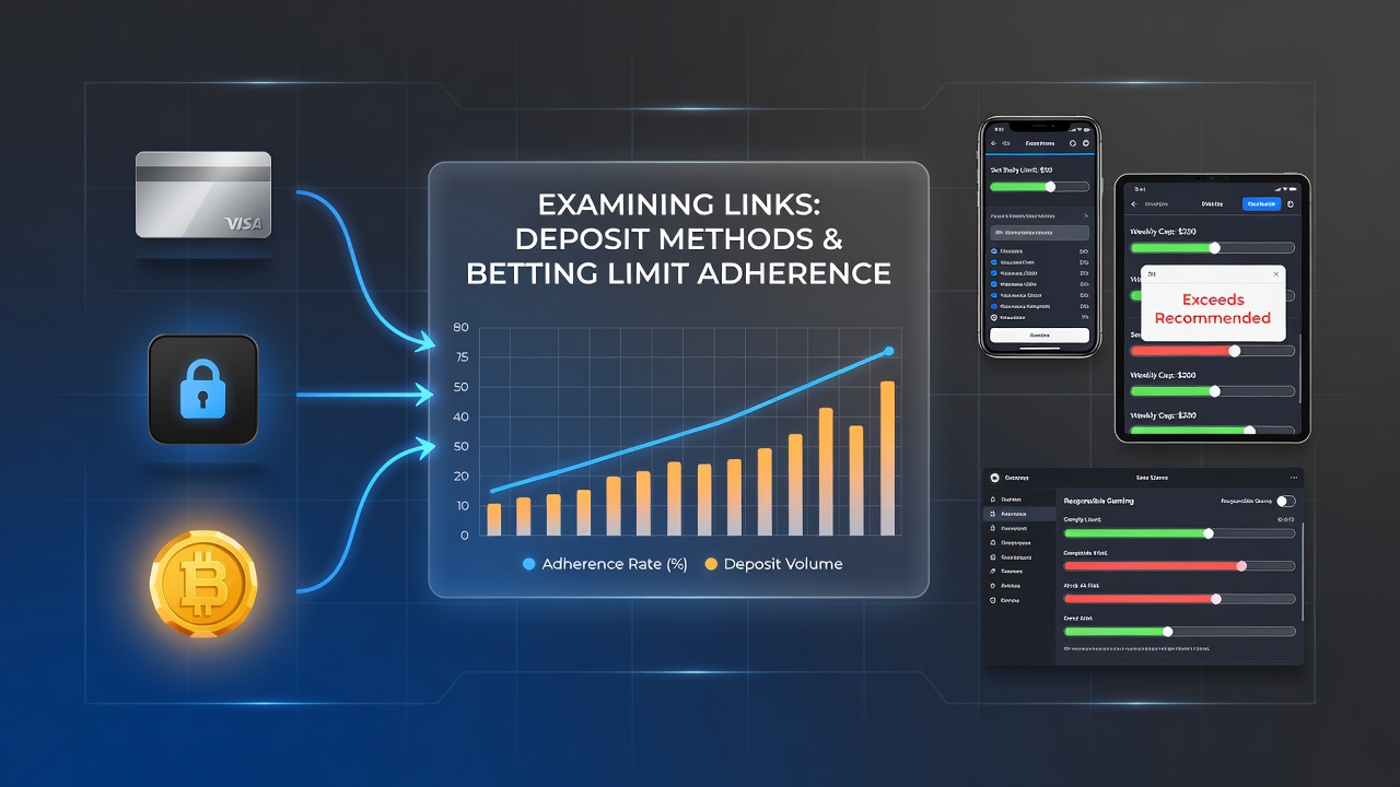 Infographic displaying deposit method categories alongside player adherence rates to betting limits from 2025 industry data