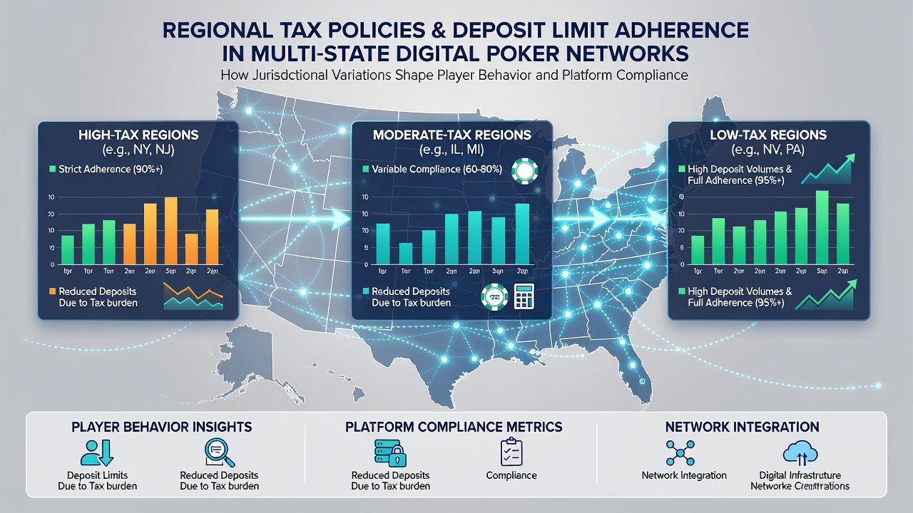 Data visualization of deposit limit adherence rates mapped across U.S. poker regulatory regions