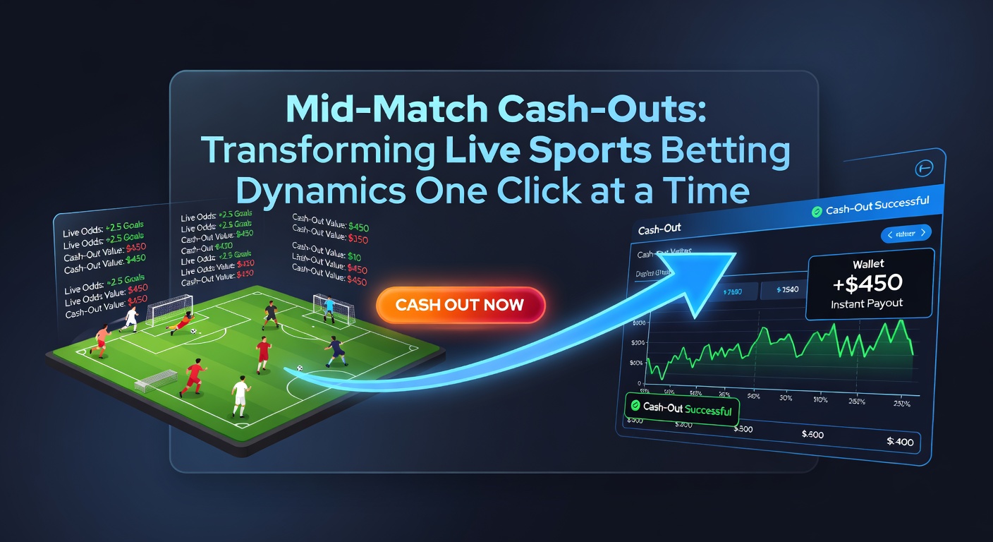 A dynamic live sports betting interface showing a mid-match cash-out option during a tense soccer game, with odds fluctuating in real-time