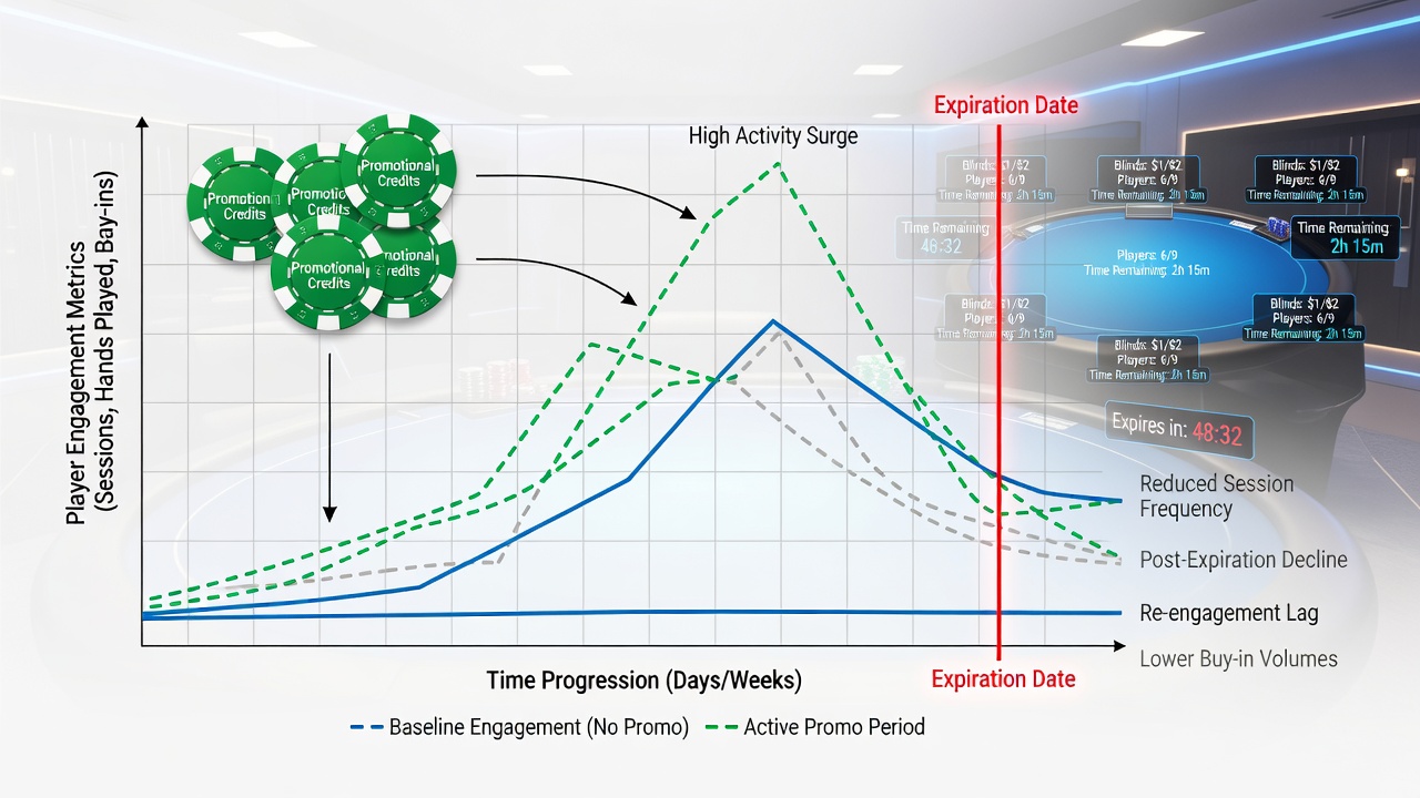 Analytics dashboard showing player engagement metrics tied to promotional credit timelines